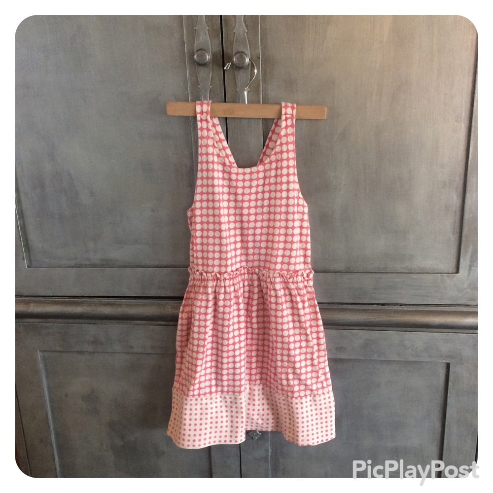 Girl’s Crewcuts Pink w/  Dots Knit Sundress, 7